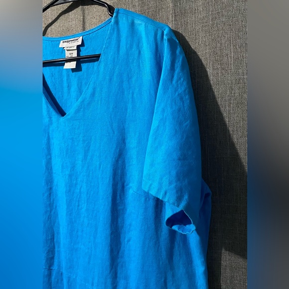 Vtg Bridgewater Studio sz 16W Short Sleeve V Neck Linen Maxi Dress Blue - Picture 5 of 9